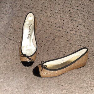 LONDON SOLE-Tan Quilted Leather-Black Patent Leather Cap Toe-Sz 38-Excellent